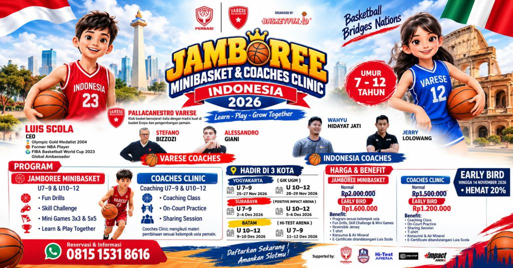 Jamboree Minibasket & Coaches Clinic Experience 2026: Belajar Basket Bersama Coach dari Varese dan Indonesia